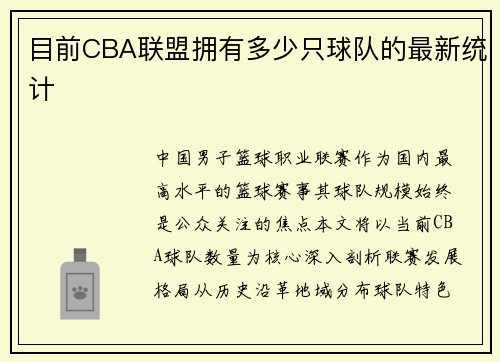 目前CBA联盟拥有多少只球队的最新统计